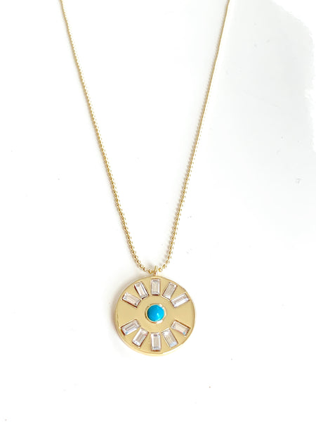 Baguette And Turquoise Disc Necklace