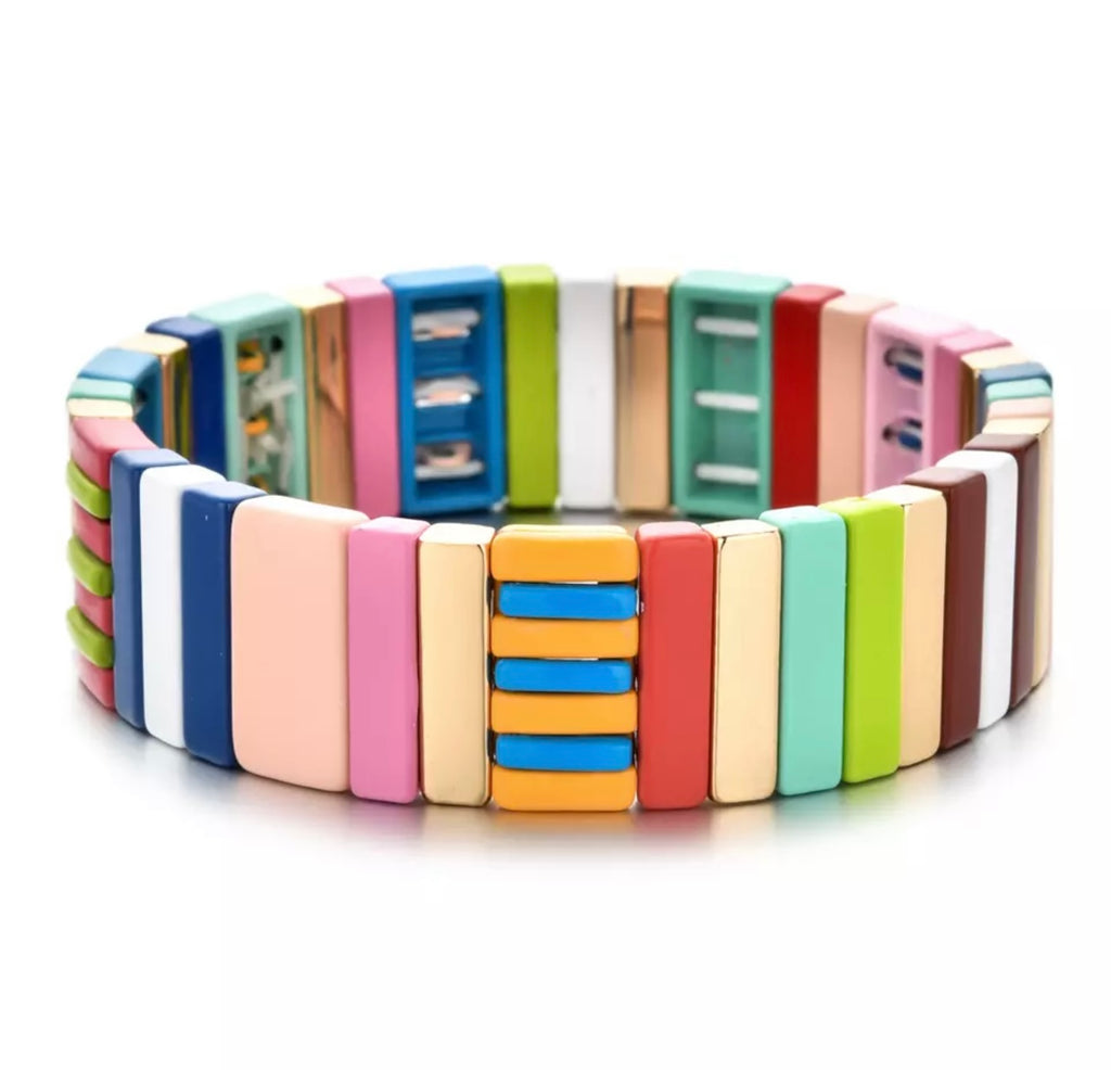 Big Multi Strip Rainbow Enamel bracelet