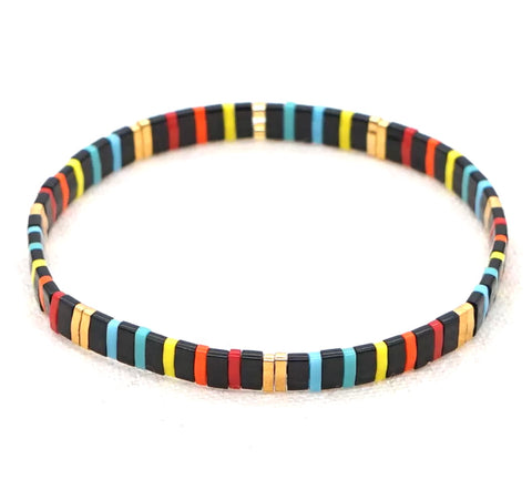 Black and Multi Stripe Tile Bracelet