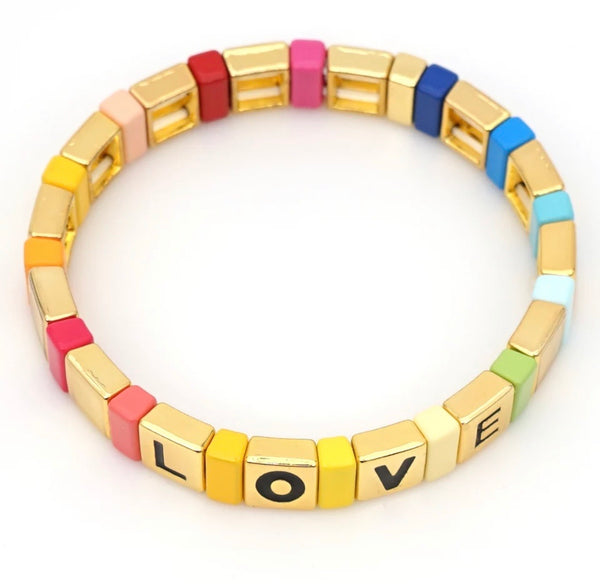 Rainbow and Gold LOVE Enamel Bracelet
