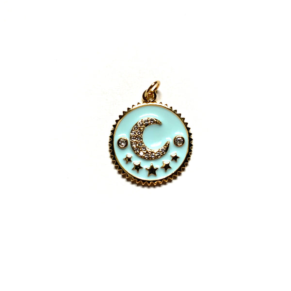 Baby Blue Enamel Moon and Star Coin Charm